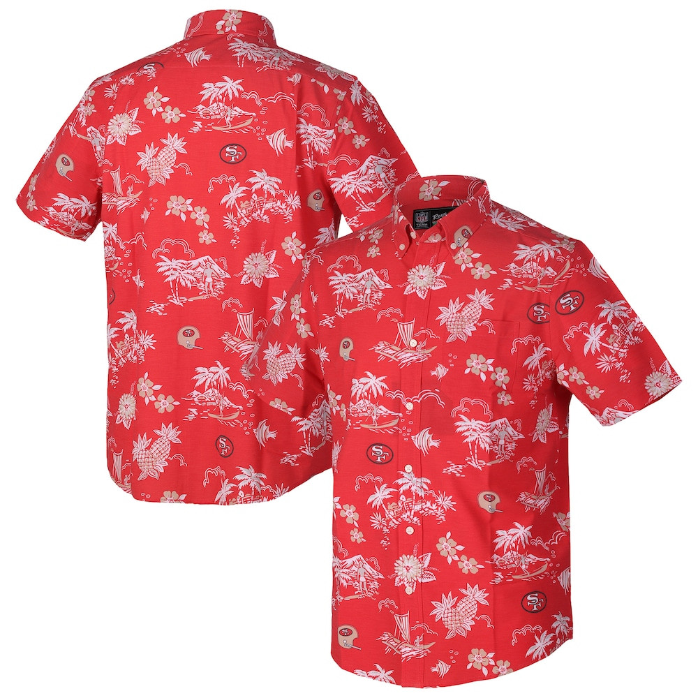 San Francisco 49ers Merch - Men's Reyn Spooner Scarlet Throwback Kekai Performance Button-Down Shirt - Football Gifts For Men
