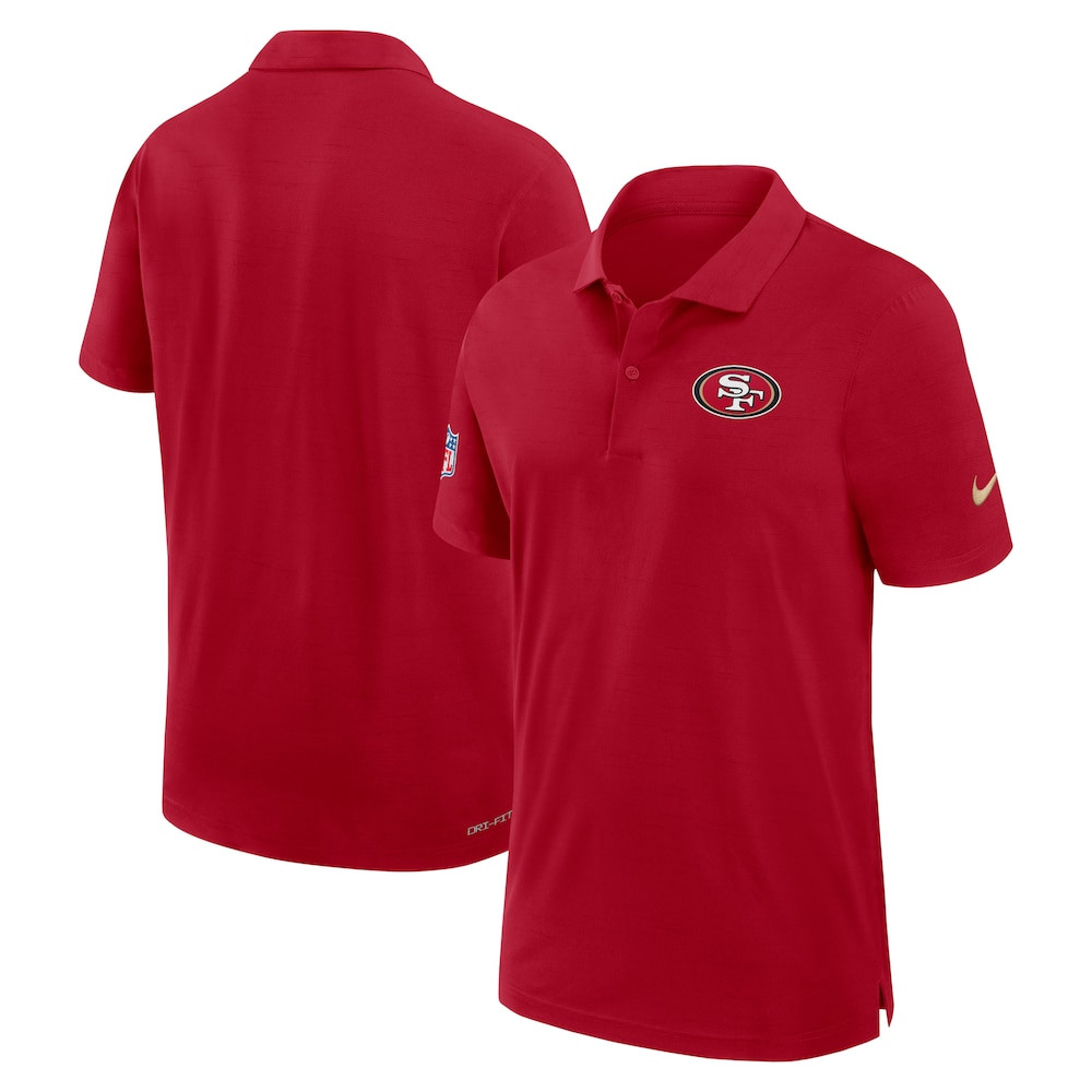 San Francisco 49ers Merch - Men's Scarlet 2024 25 Sideline Performance Polo - Best Football Gifts