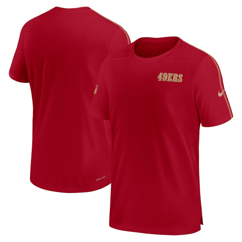 San Francisco 49ers Merch - Men's Scarlet 2024 Sideline Coach UV Performance T-Shirt - Football Gifts For Men
