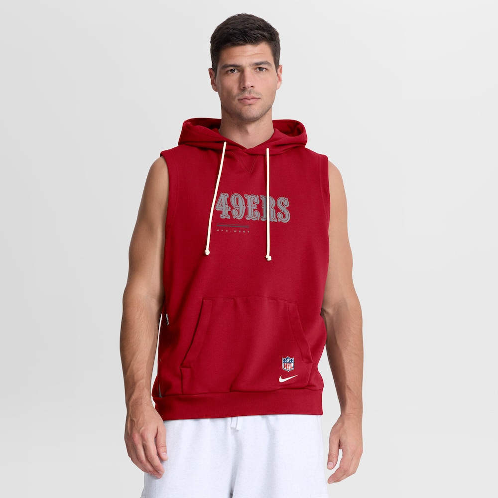 San Francisco 49ers Merch - Men's Scarlet Sideline Standard Issue Dri-FIT Sleeveless Hoodie - American Football Fan Gifts