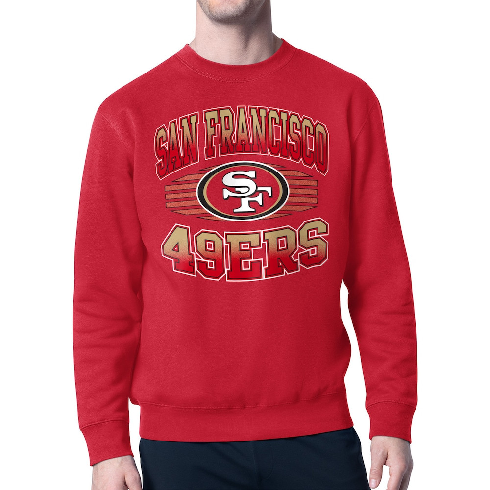 San Francisco 49ers Merch - Men's Scarlet Team Grit Graphic Fleece Pullover Sweatshirt - Starter - Football Related Gifts