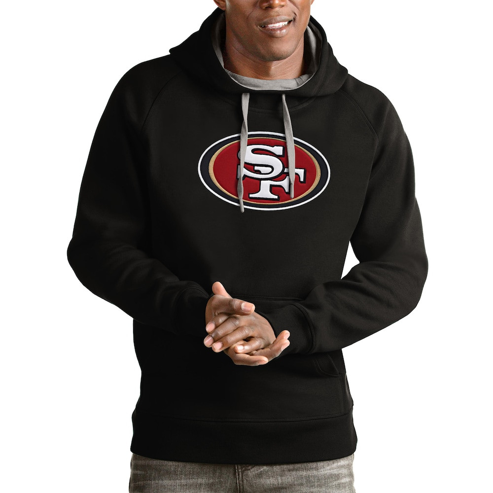 San Francisco 49ers Merch - Men's Victory Pullover Hoodie, Black - Antigua - Presents For Football Lovers