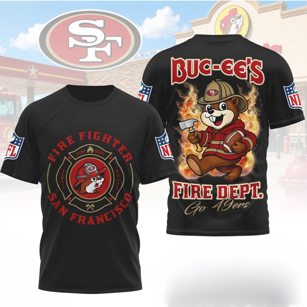 San Francisco 49ers X Buc Ee's Mascot Firefighter Graphic T-Shirt SF 49ers Merch Gifts For Fans
