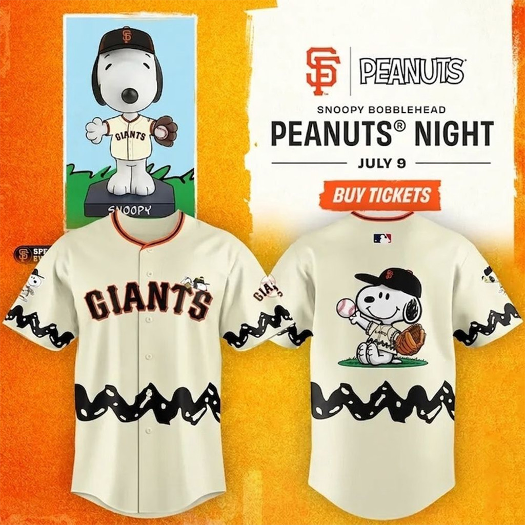 San Francisco Giants X Peanuts Night 2026 Baseball Jersey SF Giants Merch Gifts For Son