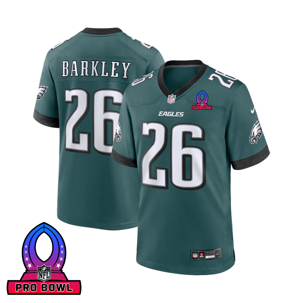 Saquon Barkley Philadelphia Eagles 2025 Pro Bowl Patch Game Men Jersey - Midnight Green