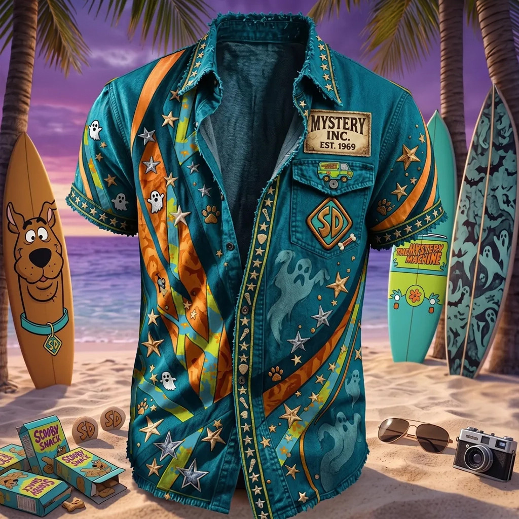 Scooby-Doo Mystery Inc Est 1969 Distressed Teal Hawaiian Shirt Scooby Doo Merch Gift For Fans