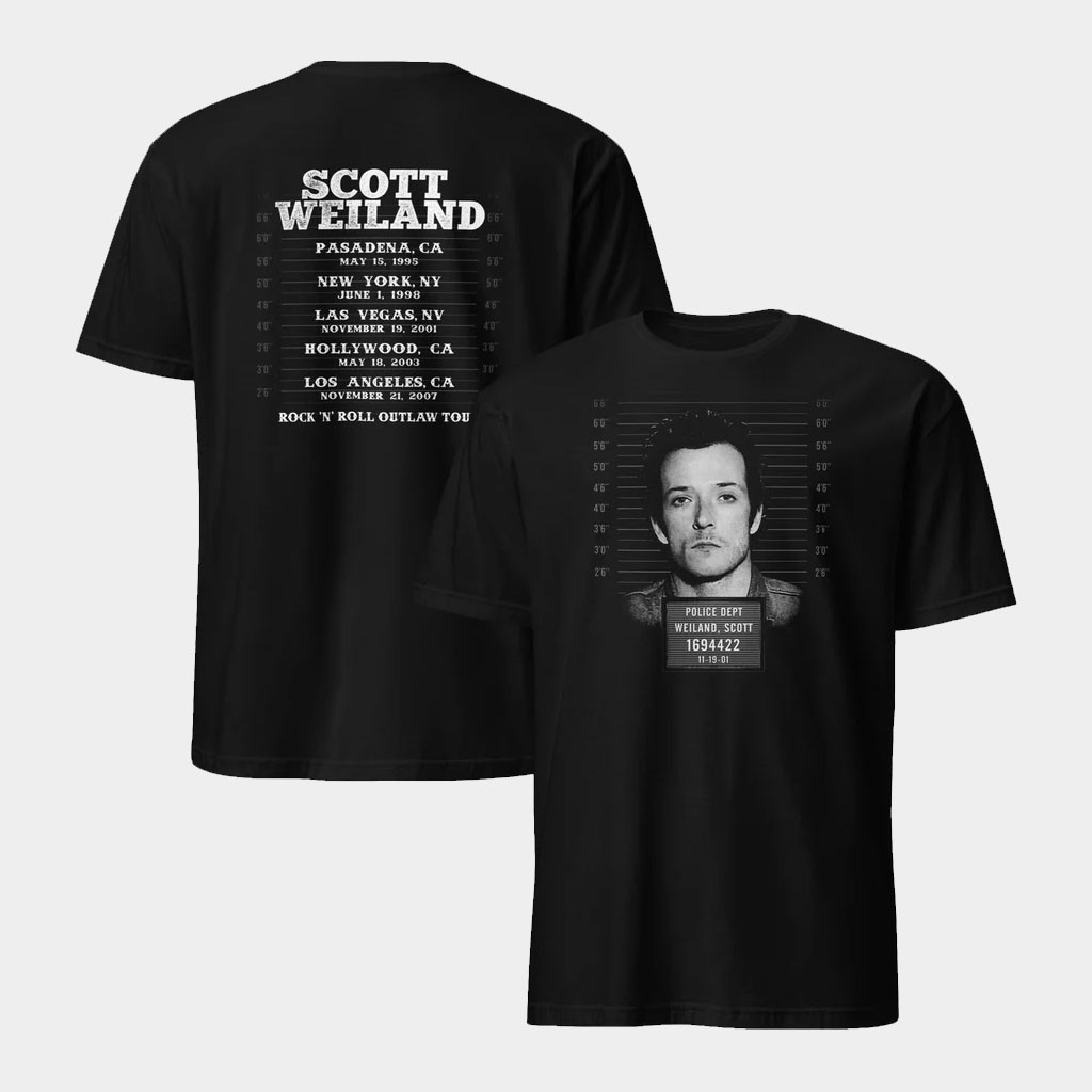 Scott Weiland Merch 2026 Rock N Roll Outlaw Mugshot Vintage T-Shirt Scott Weiland Tour Merch