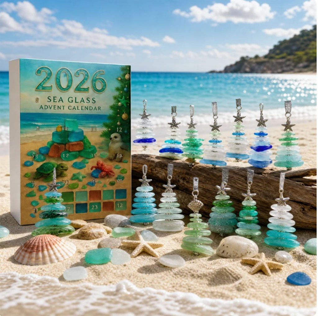 Sea Glass Advent Calendar Ocean Themed Christmas Ornaments Xmas Tree Decor Gift For Family