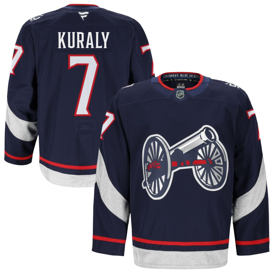 Sean Kuraly Columbus Blue Jackets 2025 NHL Stadium Series Premium Navy Jersey 1 Sean Kuraly Columbus Blue Jackets 2025 NHL Stadium Series Premium Navy Jersey