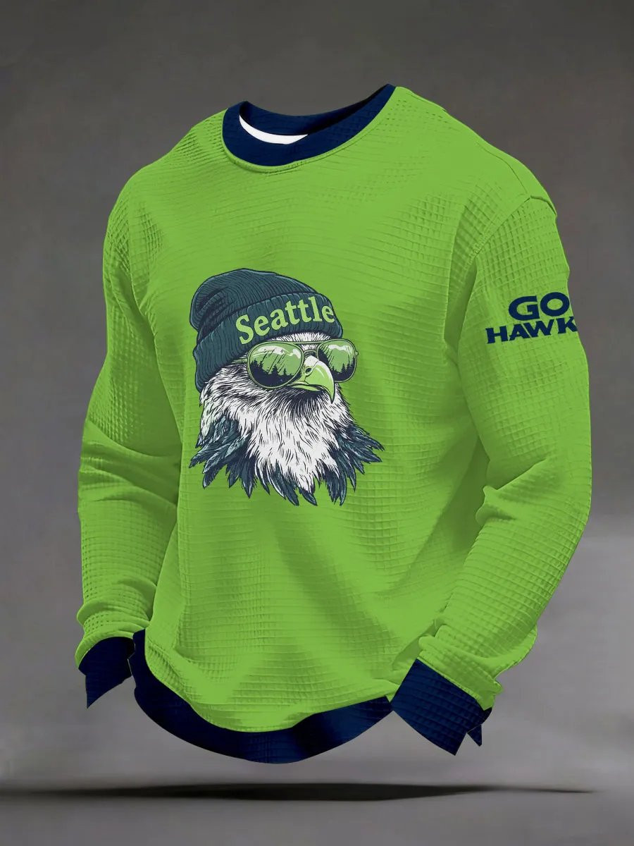 Seattle Football Go Hawks Waffle Long Sleeve T-Shirt Seahawks Merch Seattle Pride Shirt Green