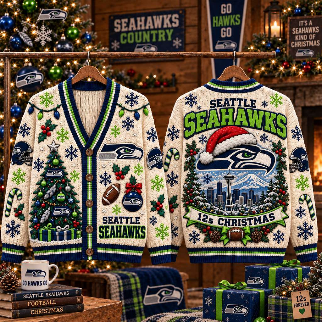 Seattle Seahawks 12s Christmas Cardigan Seahawks Merch Christmas Gifts For Football Fans