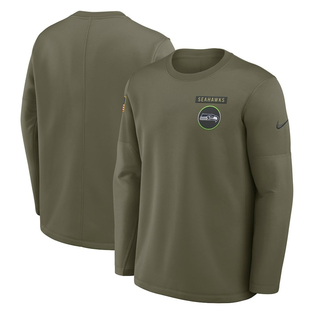 Seattle Seahawks 2025 Salute to Service Sideline Coaches Therma-FIT Long Sleeve Shirt - Olive