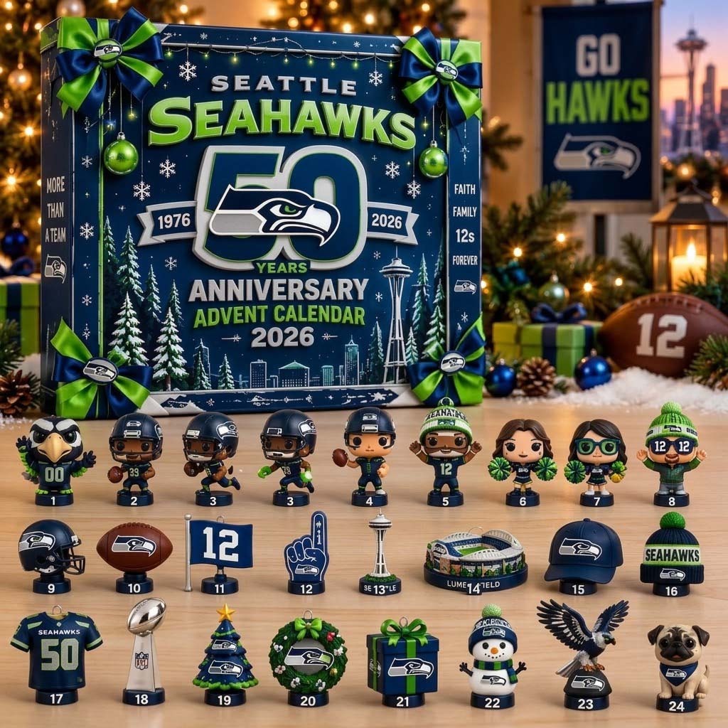 Seattle Seahawks 50th Anniversary Advent Calendar 2026 The 12s Collectible Christmas Ornaments