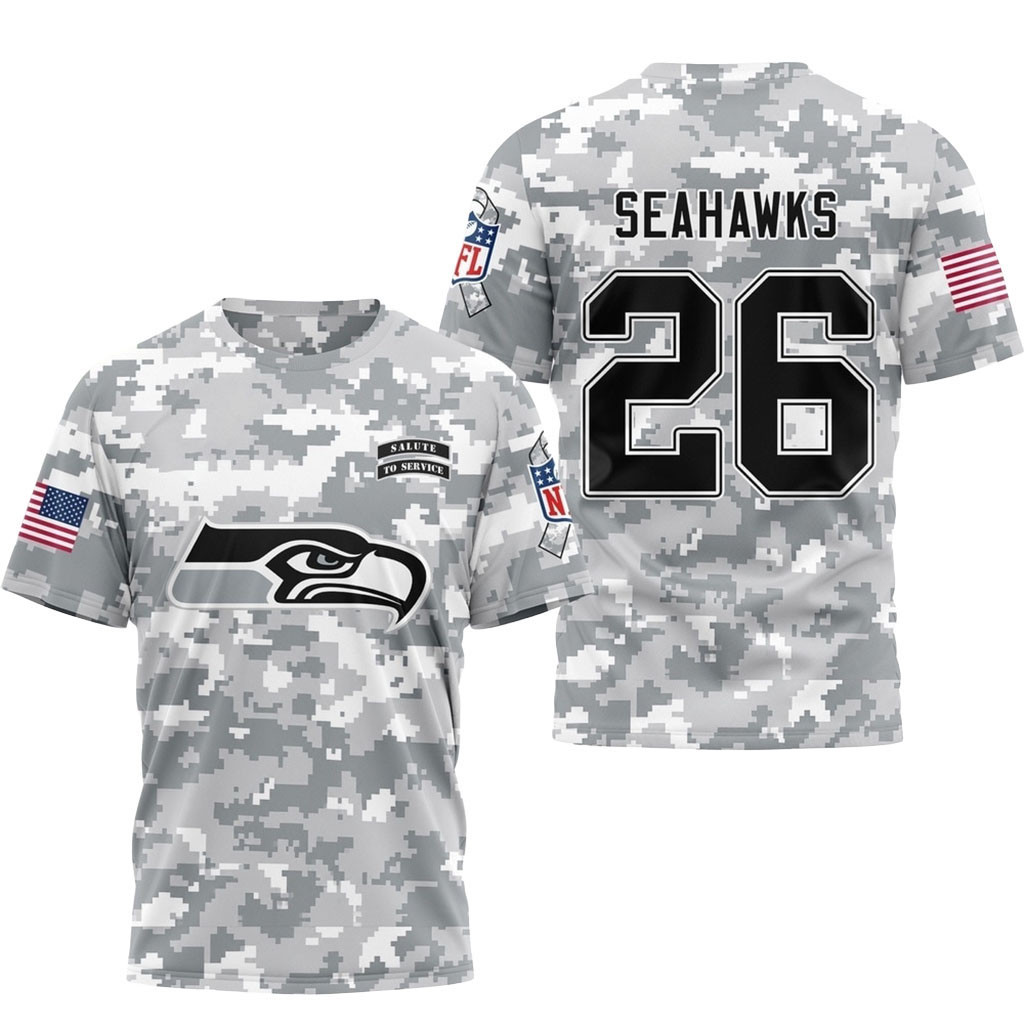 Seattle Seahawks Merch 2026 Salute To Service Camo T-Shirt Presents For Football Fans