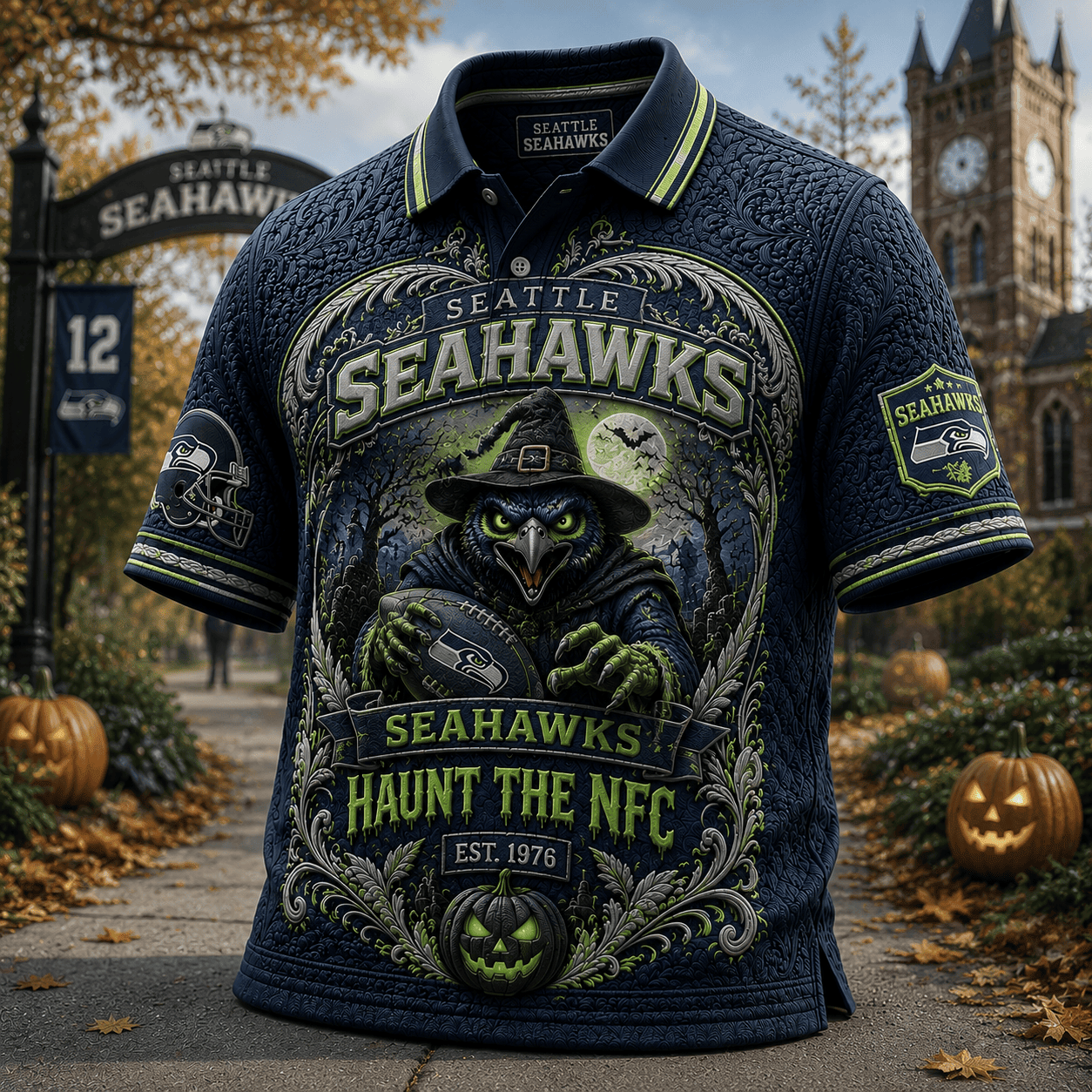 Seattle Seahawks Merch Halloween 2026 Haunt The NFC Polo Shirt Present For Football Fans