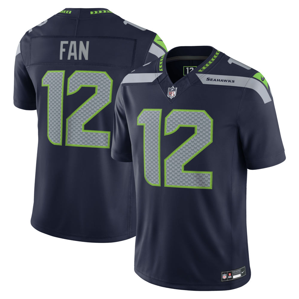 Seattle Seahawks Merch - Men's 12s College Team Vapor F.U.S.E. Stitched Limited Jersey, Navy  - Football Present Ideas
