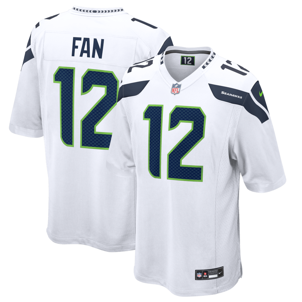 Seattle Seahawks Merch - Men's 12s Game Jersey, White  - Presents For Football Lovers