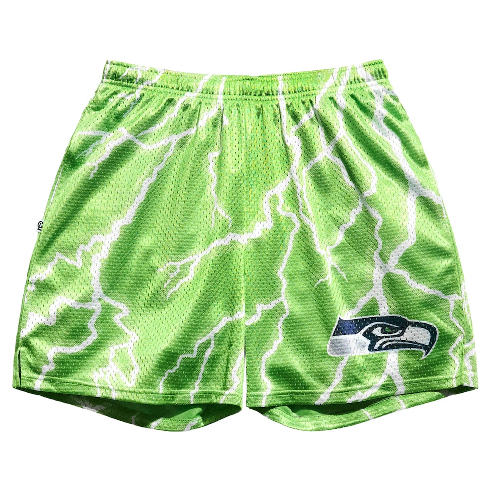 Seattle Seahawks Merch - Men's Chalk Line Neon Lightning Retro Shorts, Green - Football Team Gifts Ideas