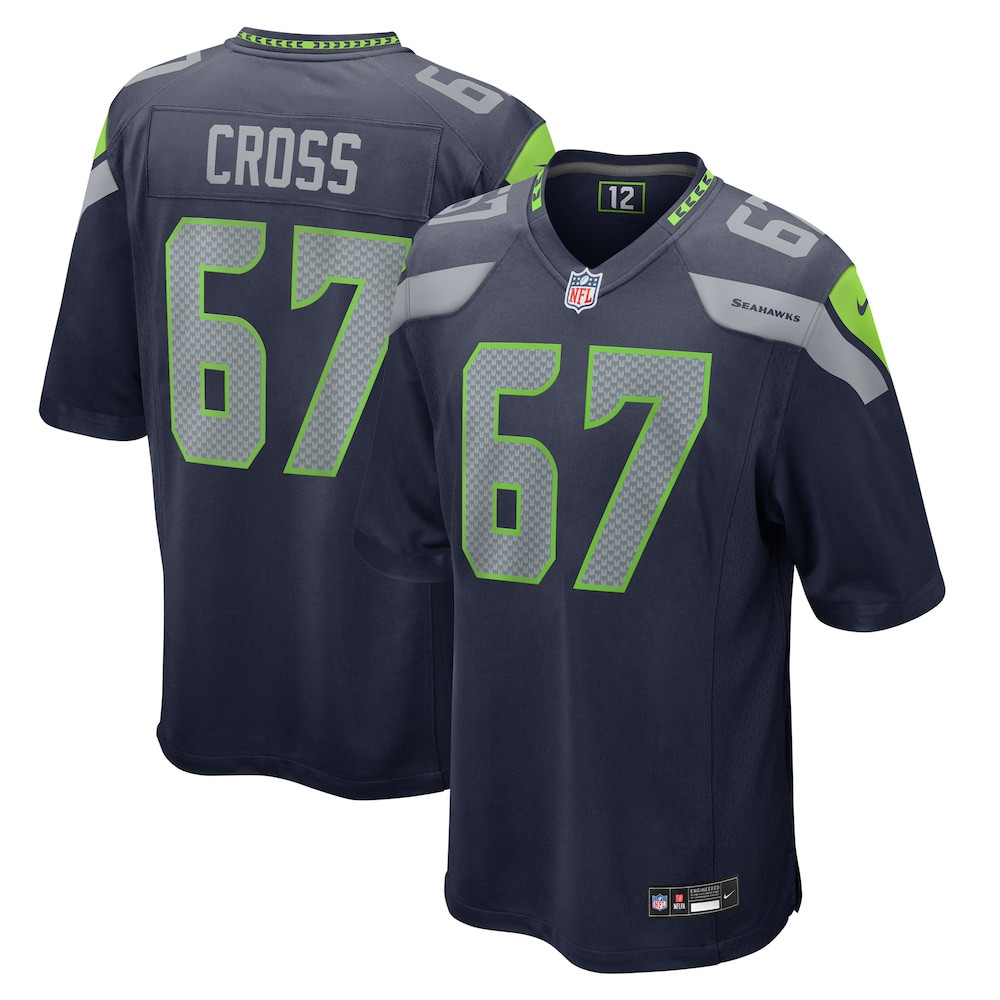 Seattle Seahawks Merch - Men's Charles Cross College Game Jersey, Navy - Best Football Gift Ideas