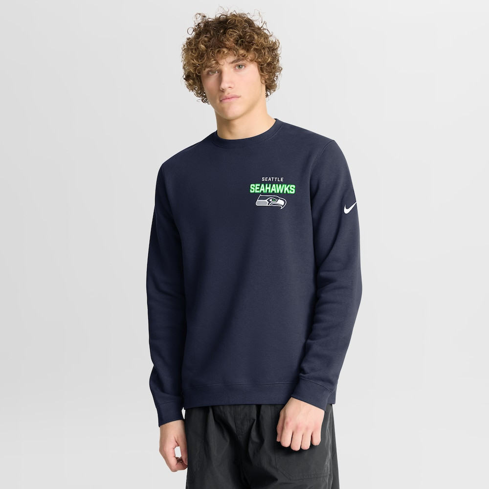 Seattle Seahawks Merch - Men's College Primetime Club Fleece Pullover Sweatshirt, Navy - Gift Ideas For Football Lovers