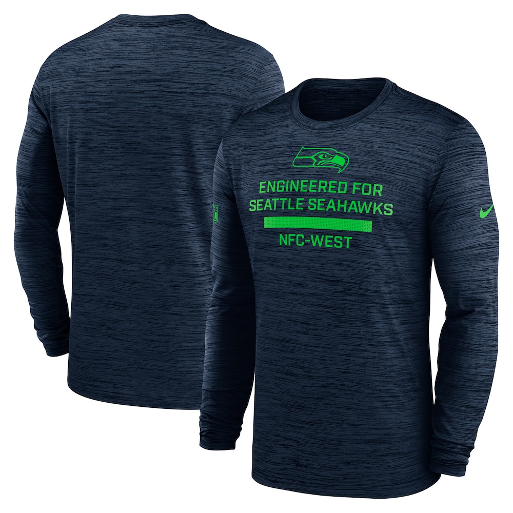 Seattle Seahawks Merch - Men's College Sideline Velocity Dri-FIT Long Sleeve T-Shirt, Navy - Cool Football Gifts
