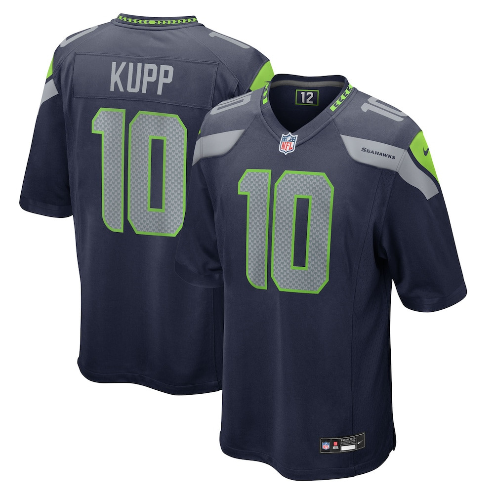 Seattle Seahawks Merch - Men's Cooper Kupp College Team Game Jersey, Navy  - Christmas Gifts For Football Fans