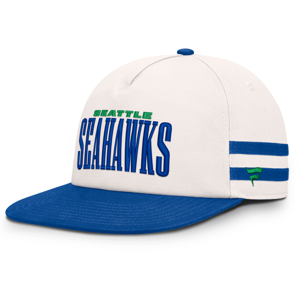 Seattle Seahawks Merch - Men's Fanatics Cream Royal Heritage Doubleback Golfer Adjustable Hat - Football Christmas Gifts