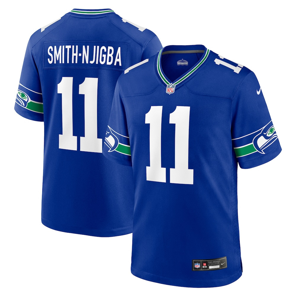 Seattle Seahawks Merch - Men's Jaxon Smith-Njigba Royal Throwback Player Game Jersey - Gift For Man Who Loves Football