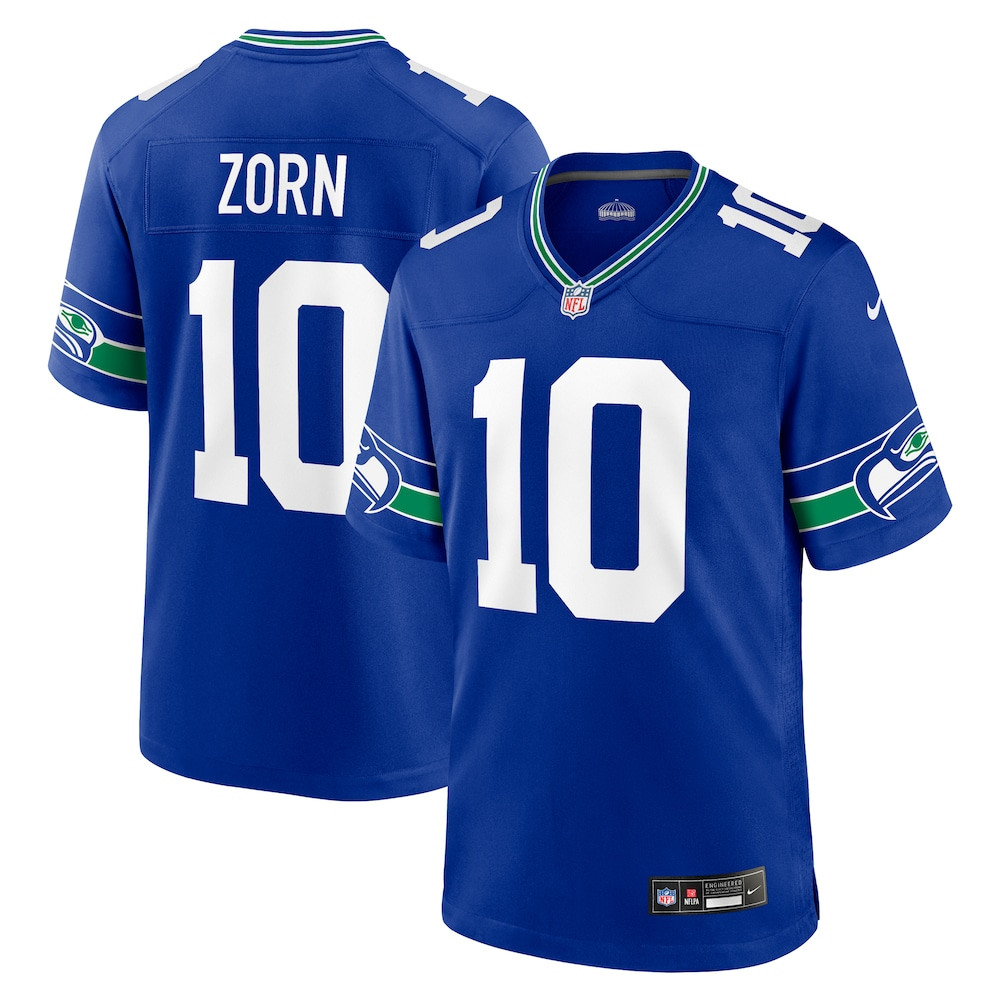 Seattle Seahawks Merch - Men's Jim Zorn Royal Retired Player Alternate Game Jersey  - Football Related Gift Ideas