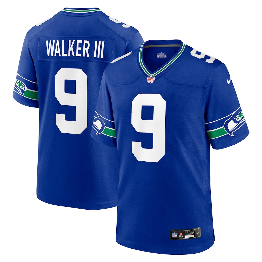 Seattle Seahawks Merch - Men's Kenneth Walker III Royal Throwback Player Game Jersey - American Football Presents
