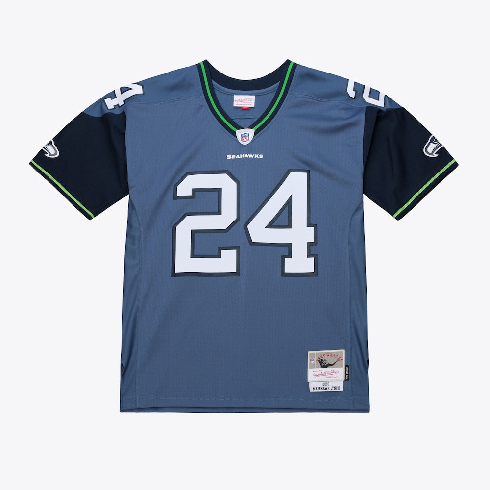 Seattle Seahawks Merch - Men's Marshawn Lynch 2010 Legacy Throwback Replica Jersey, Blue - Mitchell & Ness - Best Presents For Football Fans