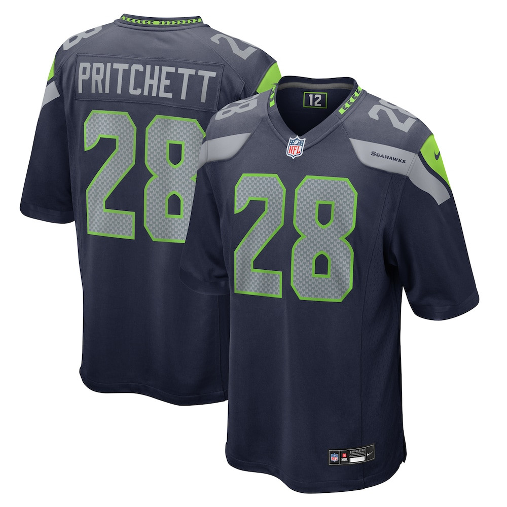 Seattle Seahawks Merch - Men's Nehemiah Pritchett College Game Jersey, Navy - American Football Gifts