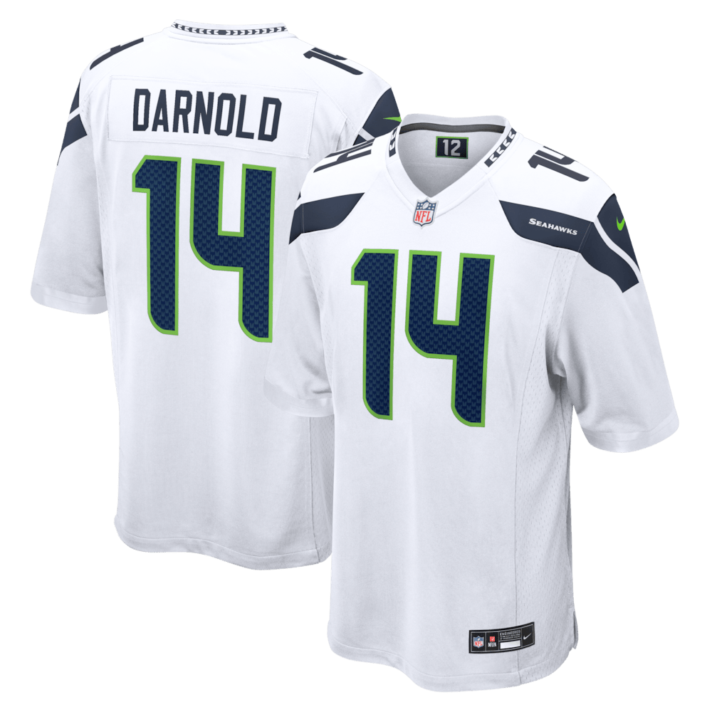 Seattle Seahawks Merch - Men's Sam Darnold Game Jersey, White - American Football Presents