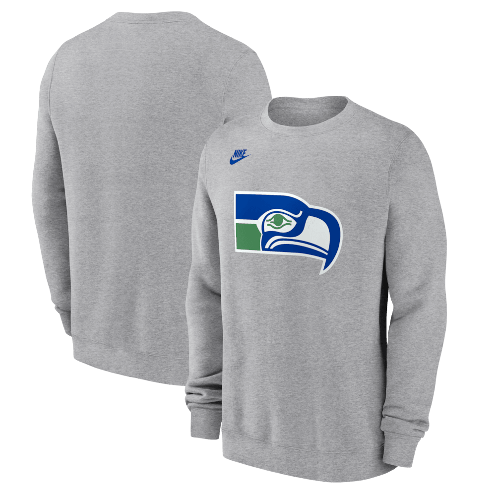 Seattle Seahawks Merch - Men's Vintage Osprey Head Club Sweatshirt, Heather Gray - Birthday Present For Football Fan