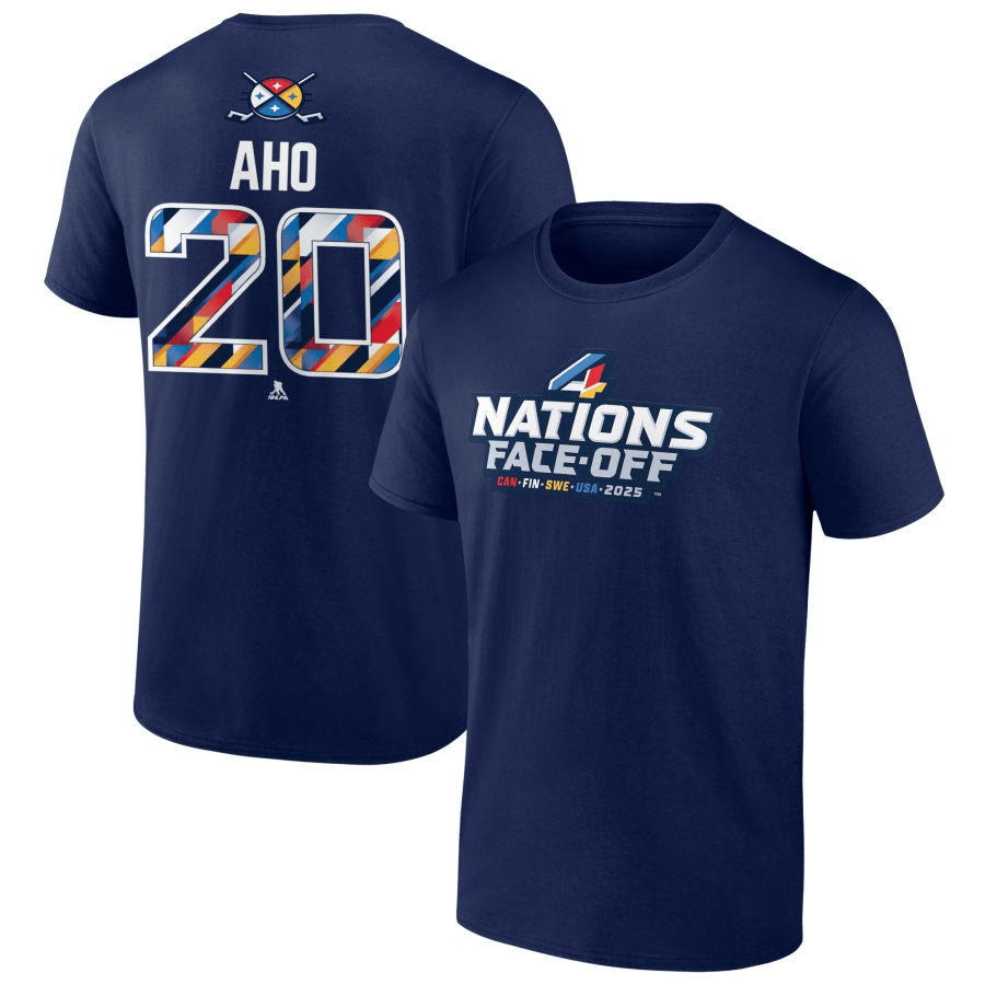 Sebastian Aho 2025 4 Nations Face-Off Pick-A-Player Navy T-Shirt