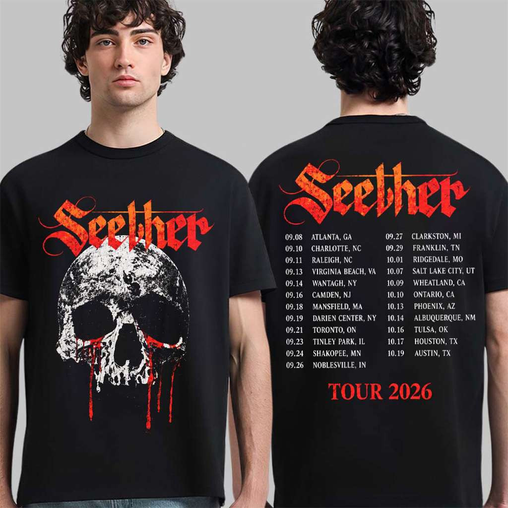 Seether Break The Cycle Tour 2026 North America Bloody Skull T-Shirt Seether Merch Fan Gear