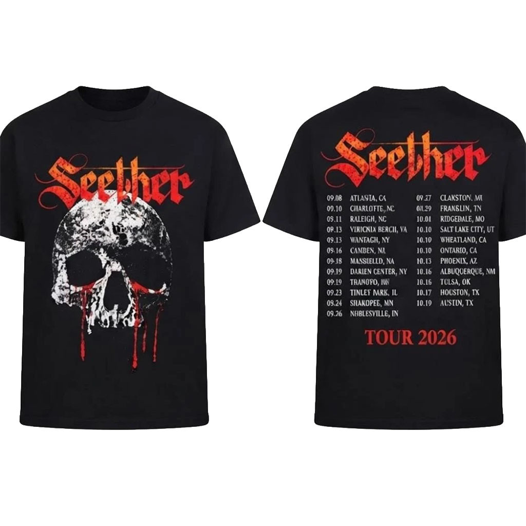 Seether Break The Cycle Tour Merch 2026 North America Merch Bloody Skull T-Shirt Music Fan Gift