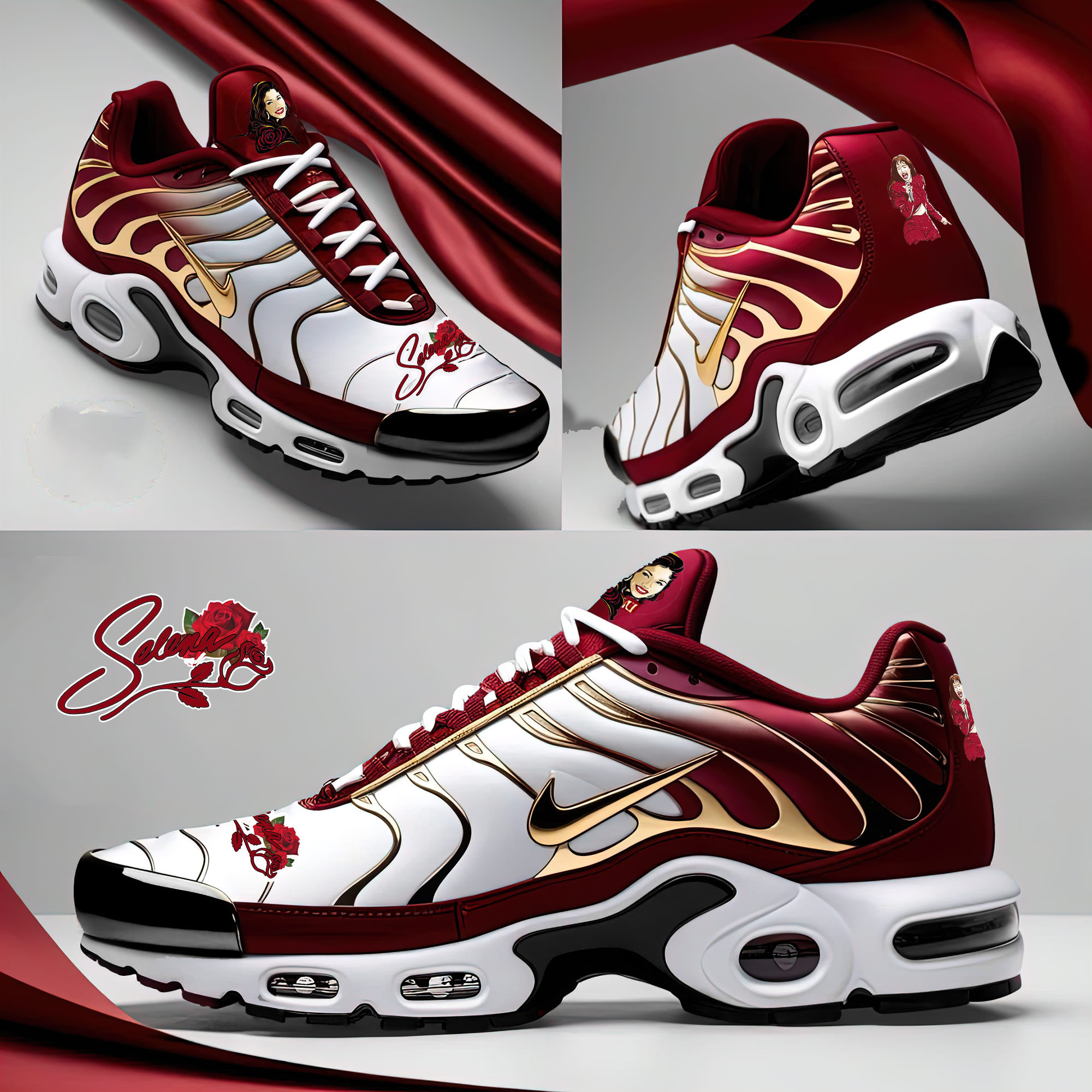 Selena Red Rose Air Max Plus Shoes Sneakers Selena Merch Best Gifts For Music Lovers