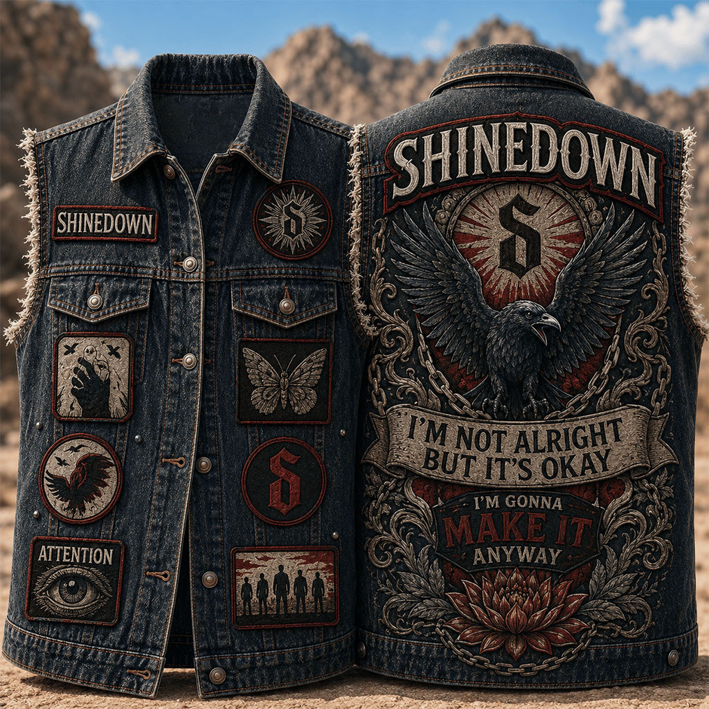Shinedown I'm Not Alright But It's Okay Denim Vest Shinedown Merch Gift For Rock Band Fans