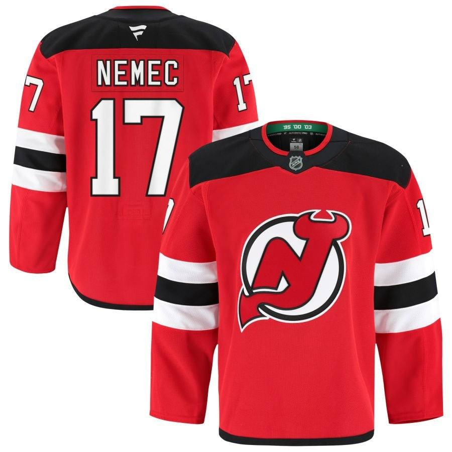Simon Nemec New Jersey Devils 2025 Home Pro Jersey - Red 1 Simon Nemec New Jersey Devils 2025 Home Pro Jersey - Red