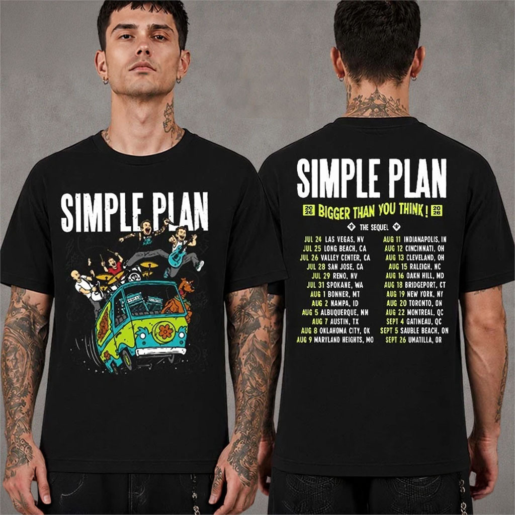 Simple Plan Bigger Than You Think Tour 2026 Merch Scooby-Doo The Mystery Machine With Dates Shirt