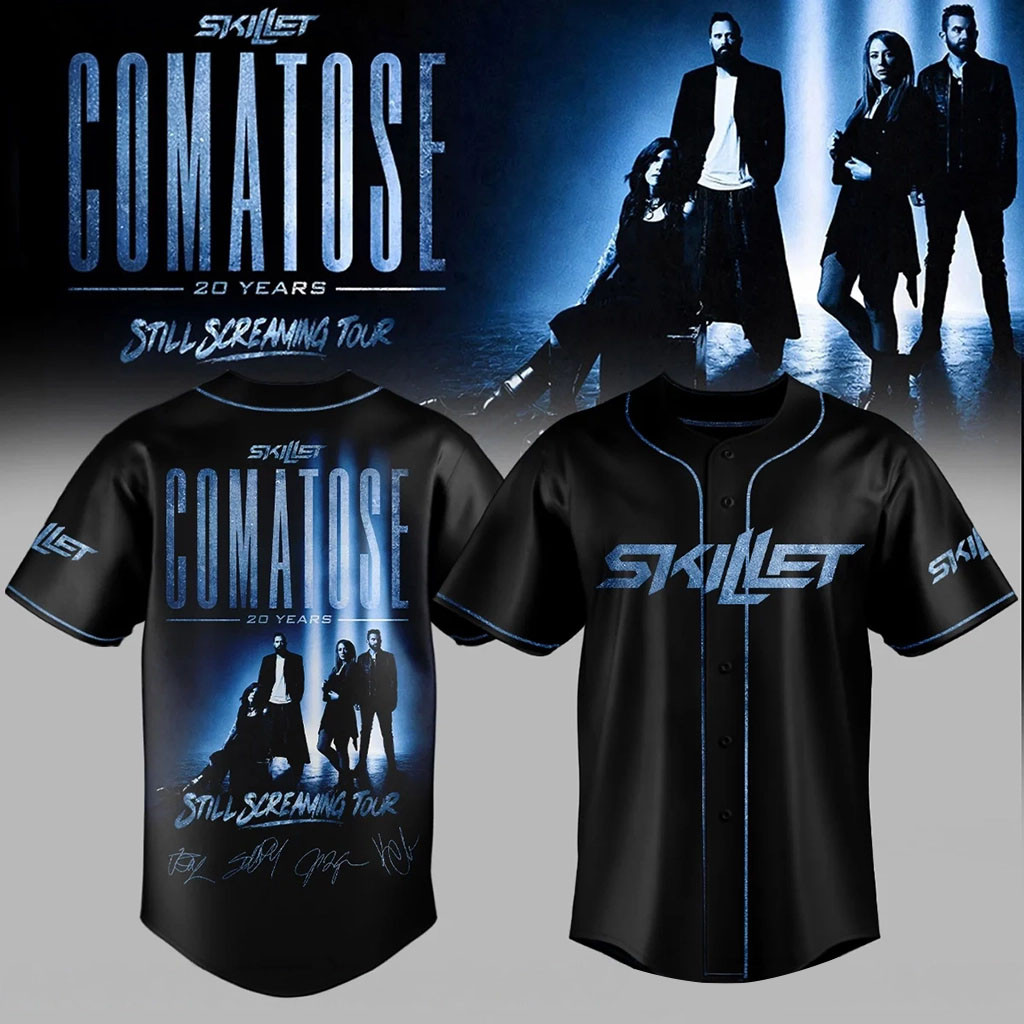 Skillet Comatose 20 Years Still Screaming Tour Baseball Jersey Skillet Merch Black Fan Gear