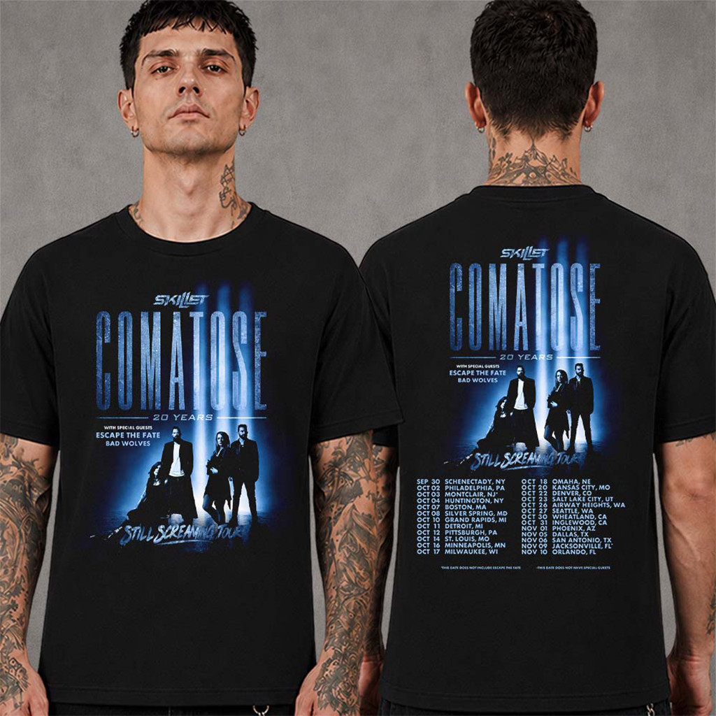 Skillet Merch Comatose 20 Years Still Screaming Tour 2026 North America Schedule Dates T-Shirt