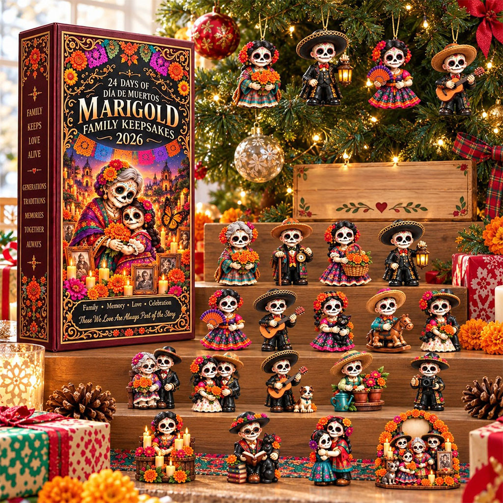 Skull Dia De Muertos Marigold Family Keepsakes Advent Calendar Christmas Ornament Family Gifts