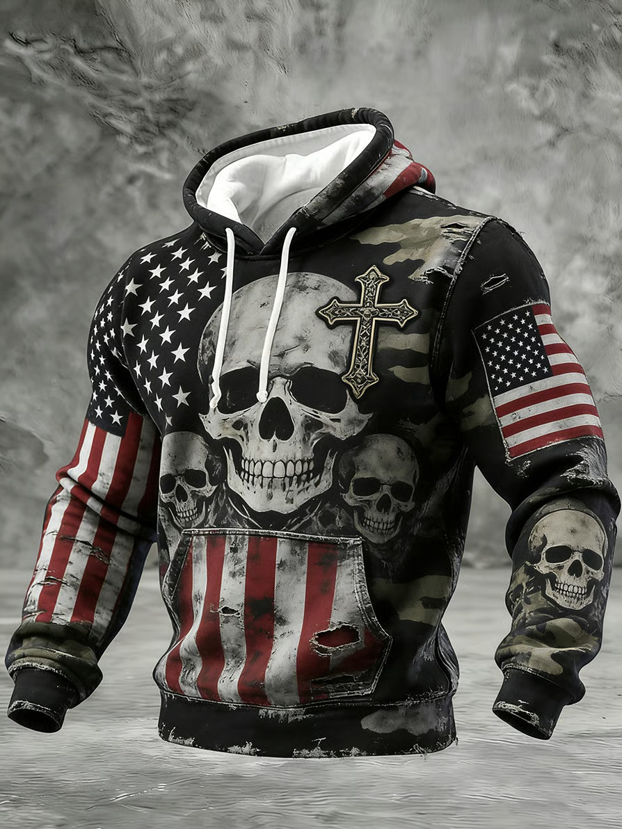 Skull In God We Trust Camo American Flag Hoodie Faith Patriotic Hoodie Gifts For Christian