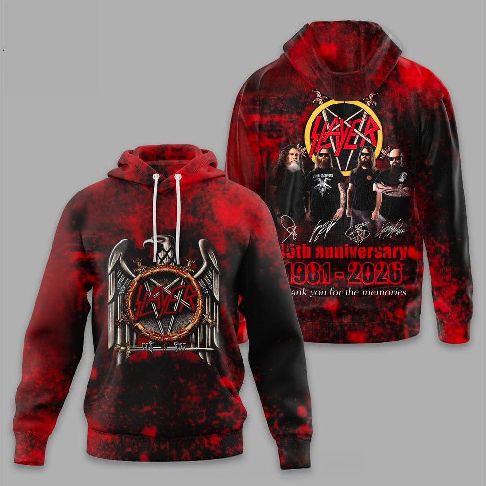 Slayer 45th Anniversary 1981 2026 Thank You For The Memories Hoodie Slayer Merch Fans Gifts