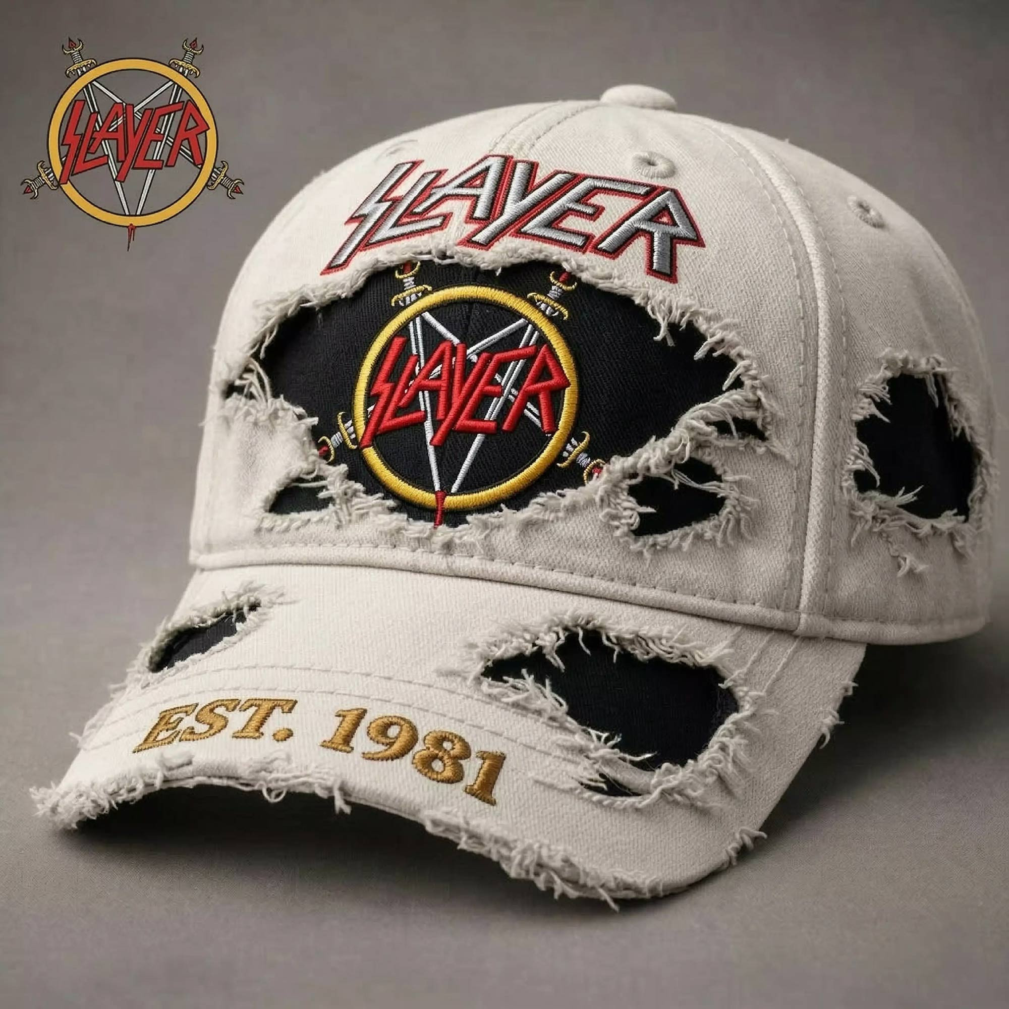 Slayer Distressed Cap Band Logo EST 1981 Vintage Heavy Metal Hat Slayer Merch Gifts For Fans