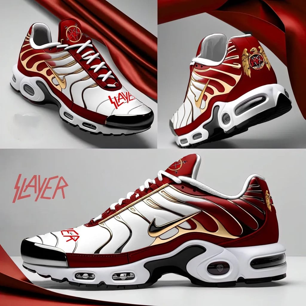Slayer Thrash Metal Band Red Gold Shoes Sneakers Slayer Merch Great Father's Day Gifts