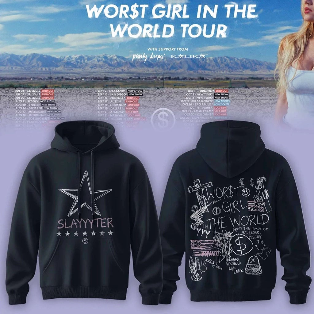 Slayyyter Worst Girl In The World Tour Hoodie Star Slayyyter Merch Gifts For Music Lovers