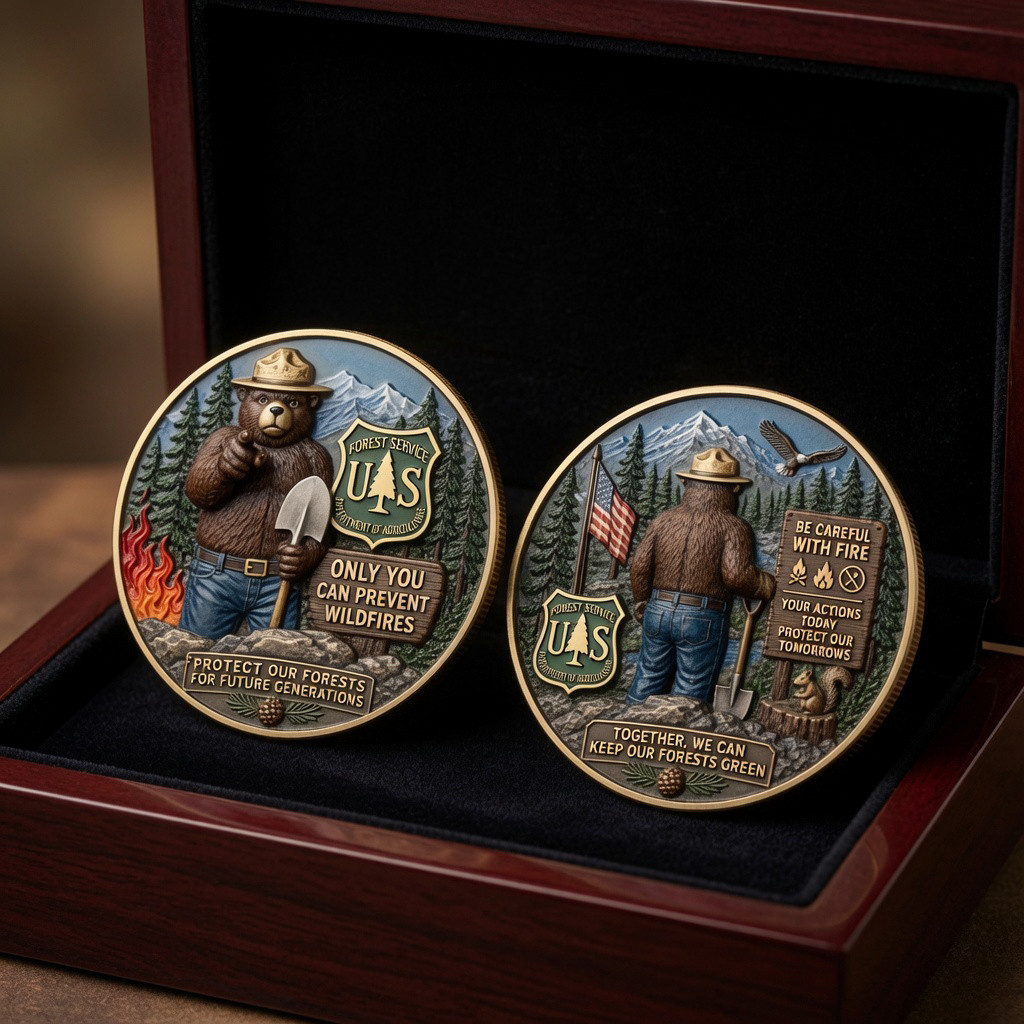 Smokey Bear USFS Only You Can Prevent Wildfires Challenge Coin USFS Merch Gift For Grandpa